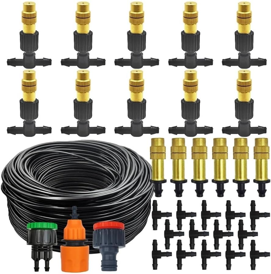 Garden Irrigation System 5 to 30 m, 1\/4" Misting Nozzle for 4-7mm Pipe, Outdoor Greenhouse Pots (30M Kit)