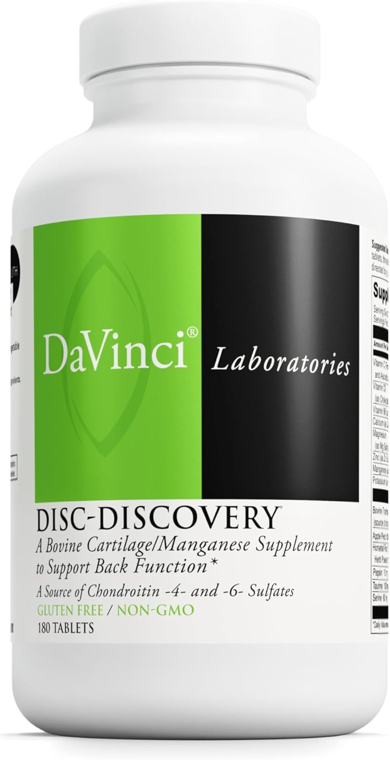 DAVINCI Labs Disc Discovery - Support Spinal Health & Back Function - with Vitamin C, Vitamin D3, Bovine Tracheal Cartilage, Apple Pectin & Horsetail Powder - Gluten-Free - 180 Capsules