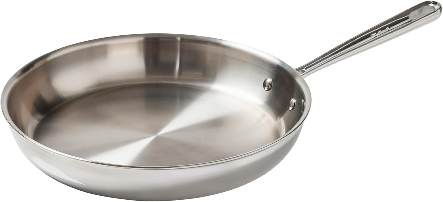 T-fal Pro Tri-Ply Stainless Steel Fry Pan 12 Inch, Induction Compatible, Oven Safe 500F, Fast & Even Heat, Professional Quality & Durability, Frying Pan, Skillet, Cookware, Dishwasher Safe, Silver