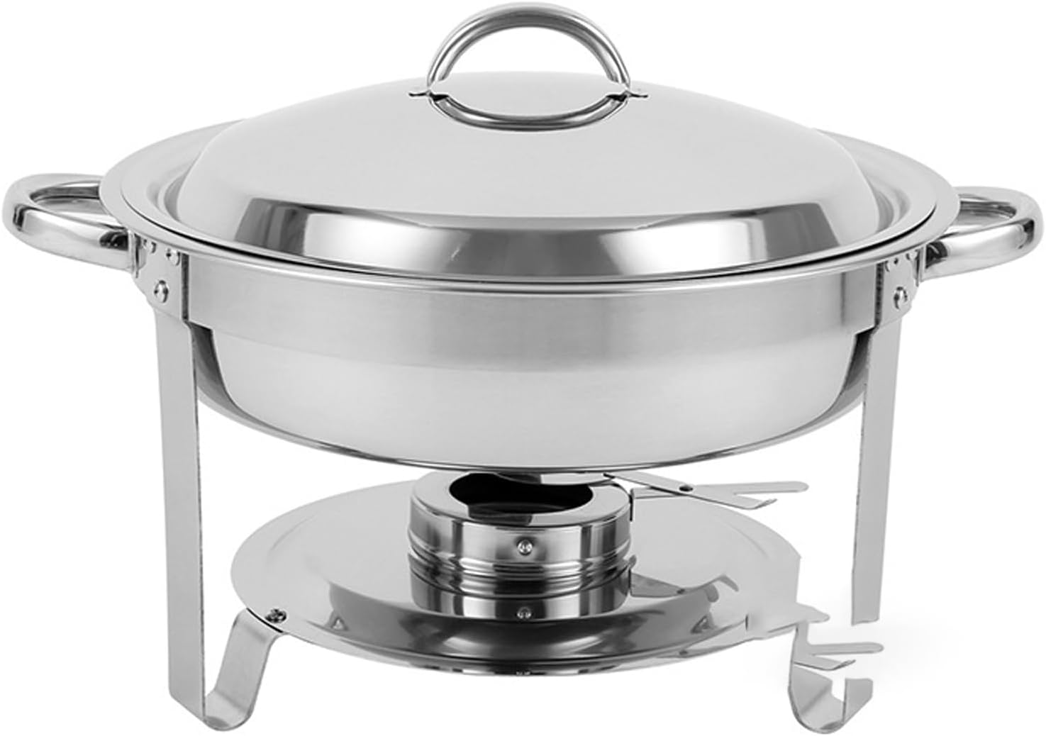 Stainless Steel hot Pot Buffet Set with Glass Viewing lid and Built-in lid Holder, Round Food Warming Tray for Parties, Dinners and Catering