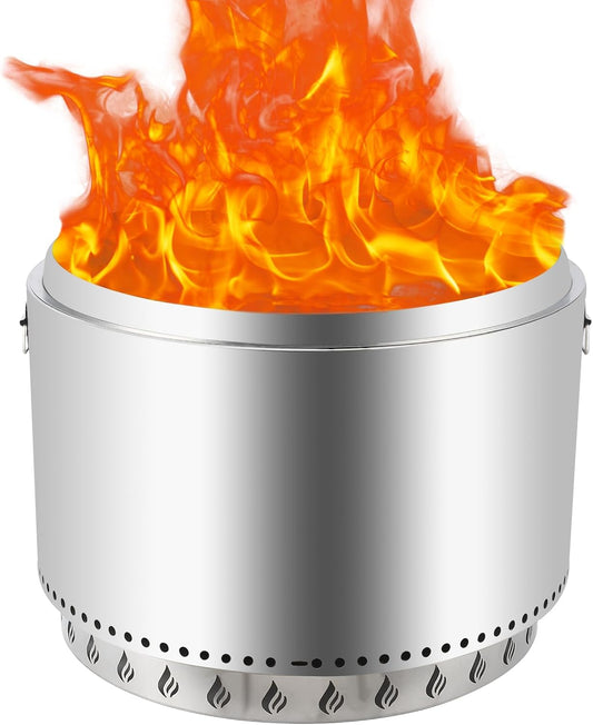 27" Smokeless Fire Pit Outdoor, Lightweight Smokeless Firepit with Flame Hollowing, Portable Stainless Steel Wood Burning Outdoor Fireplace, Low Smoke Firepit for Backyard Patio, Garden(with Handle)