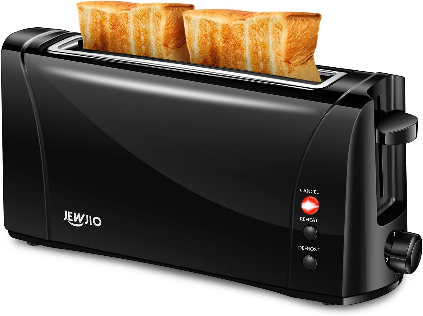 JEWJIO Slim Compact 2 Slice Toaster with Wide Long Slot - Vintage Black, 1000W, Defrost\/Reheat\/Cancel, 6 Shade Settings, Removable Crumb Tray for Bagels & Waffles