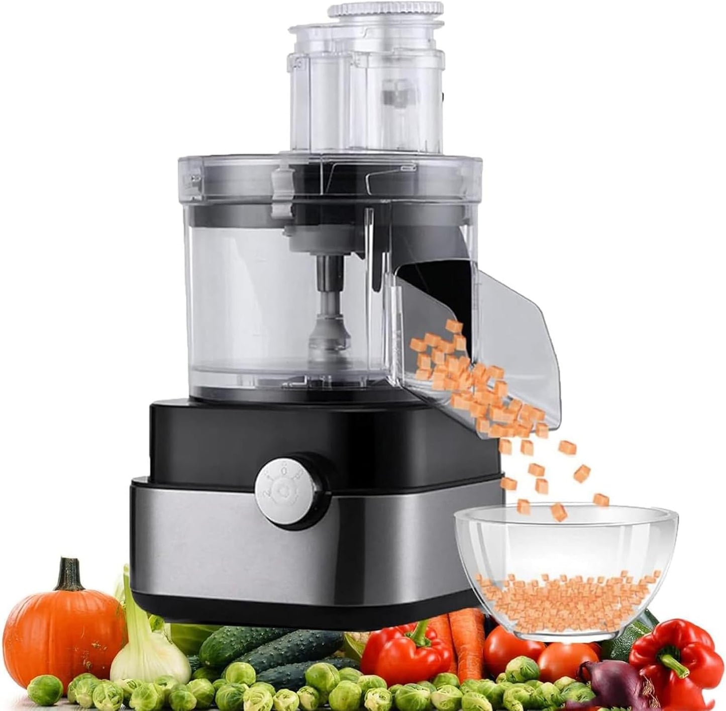 Mini Food Processor, 600W Electric Cube Vegetable Cutter with 5 Cube Grid 5000ml Capacity Fruit and Vegetable Chopper Carrot/Potato/Onion Chopper for Home/Commercial