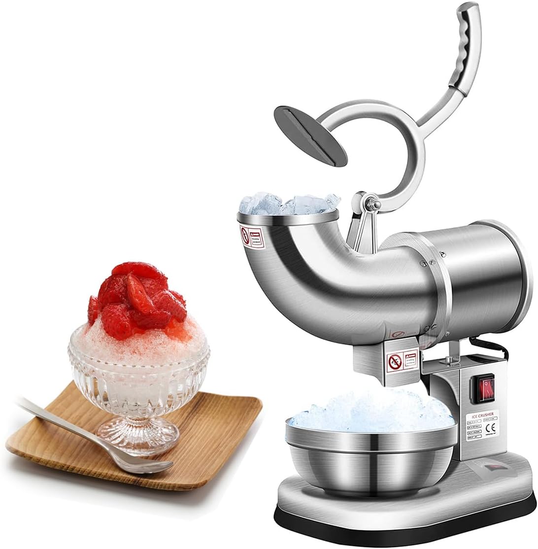 200W Stainless Steel Ice Shaver Ice Smashing, Electric Ice Crusher Household, Electric Snow Cone Maker Machine, Suitable for Tea Restaurants, Bakeries, Cake Shops, Coffee Shops, Beverage Shops