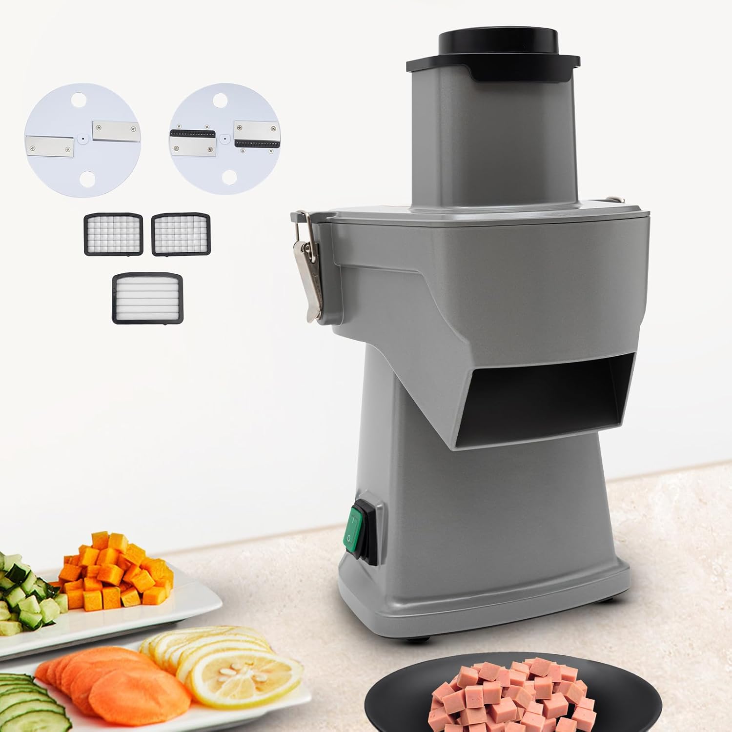 5 in 1 Electric Automatic Vegetable Fruit Chopper, Commercial Vegetable Cutter w\/ 5 Blades, 200W Stainless Steel Vegetable Dicer Shredder Suitable for Potato Onion Carrot Cubes (5-in-1)