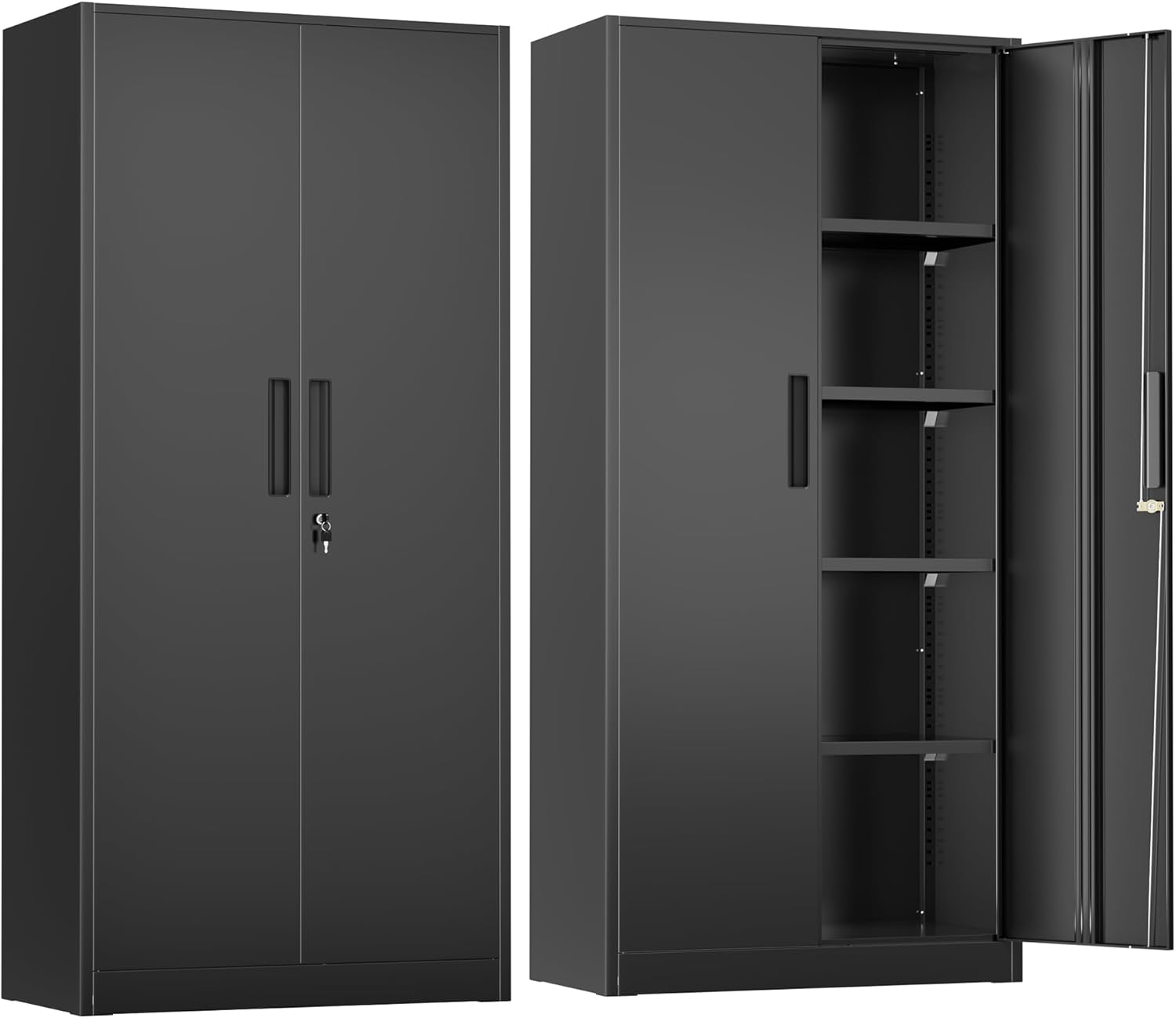 Greenvelly Metal Storage Cabinet, 72" Black Locking Metal Cabinet with 2 Doors and 4 Adjustable Shelves, Lockable Garage Storage Cabinets for Home Office, Garage, Kitchen, Living Room