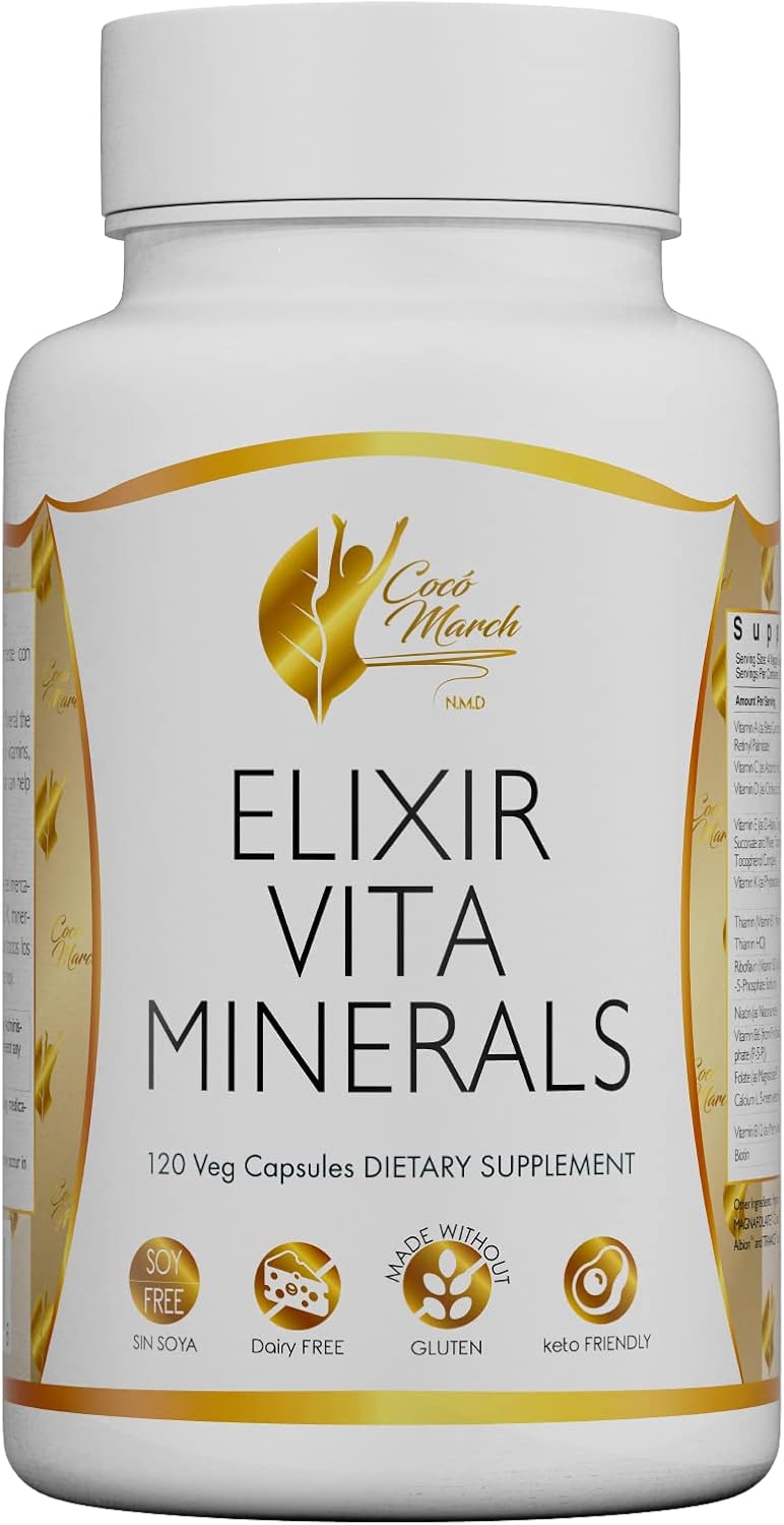 Cocó March N.M.D Elixir Vita Minerals - HIGH Potency - 24 Vitamins and Essential Minerals - Gluten Free, Dairy Free, Keto Friendly, Soy Free, 120 Capsules