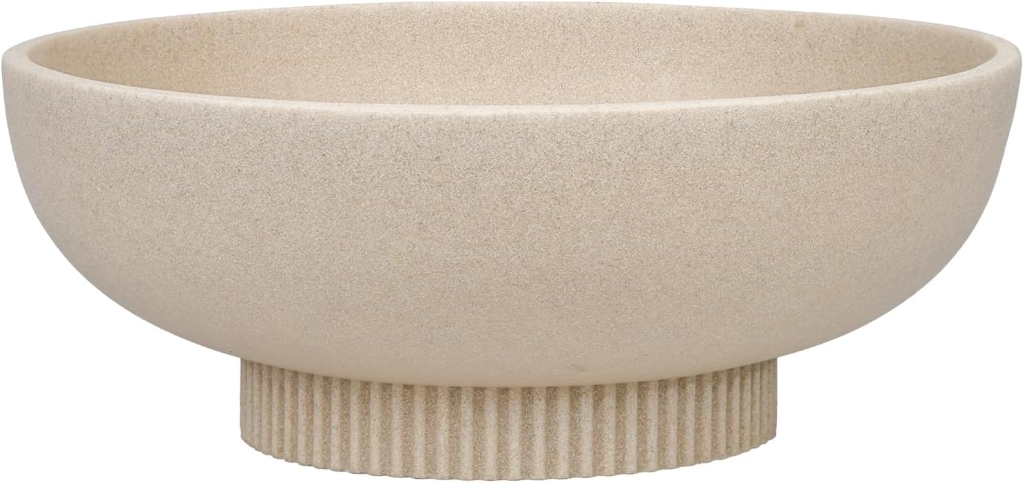 Large Resin Pedestal Decorative Bowl - Modern Handicraft Bowls for Home Decor - Fruit Bowl for Kitchen Counter - Key Bowl for Entryway Table,Artificial Stone Beige