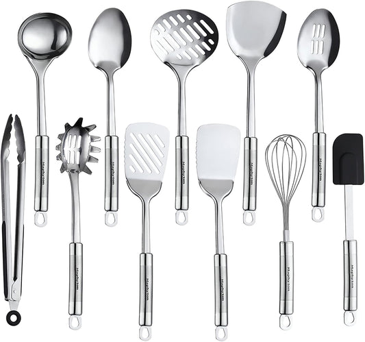Maphyton Cooking Utensil Set, 11 PCS Stainless Steel Kitchen Utensil Set, Nonstick Kitchen Gadgets Cookware Set with Spatula