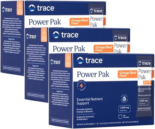 Trace Minerals Power Pak - Daily Health Supplement with Vitamins & Minerals - Supports Immune Health & Hydration - Orange Blas (90 Servings)