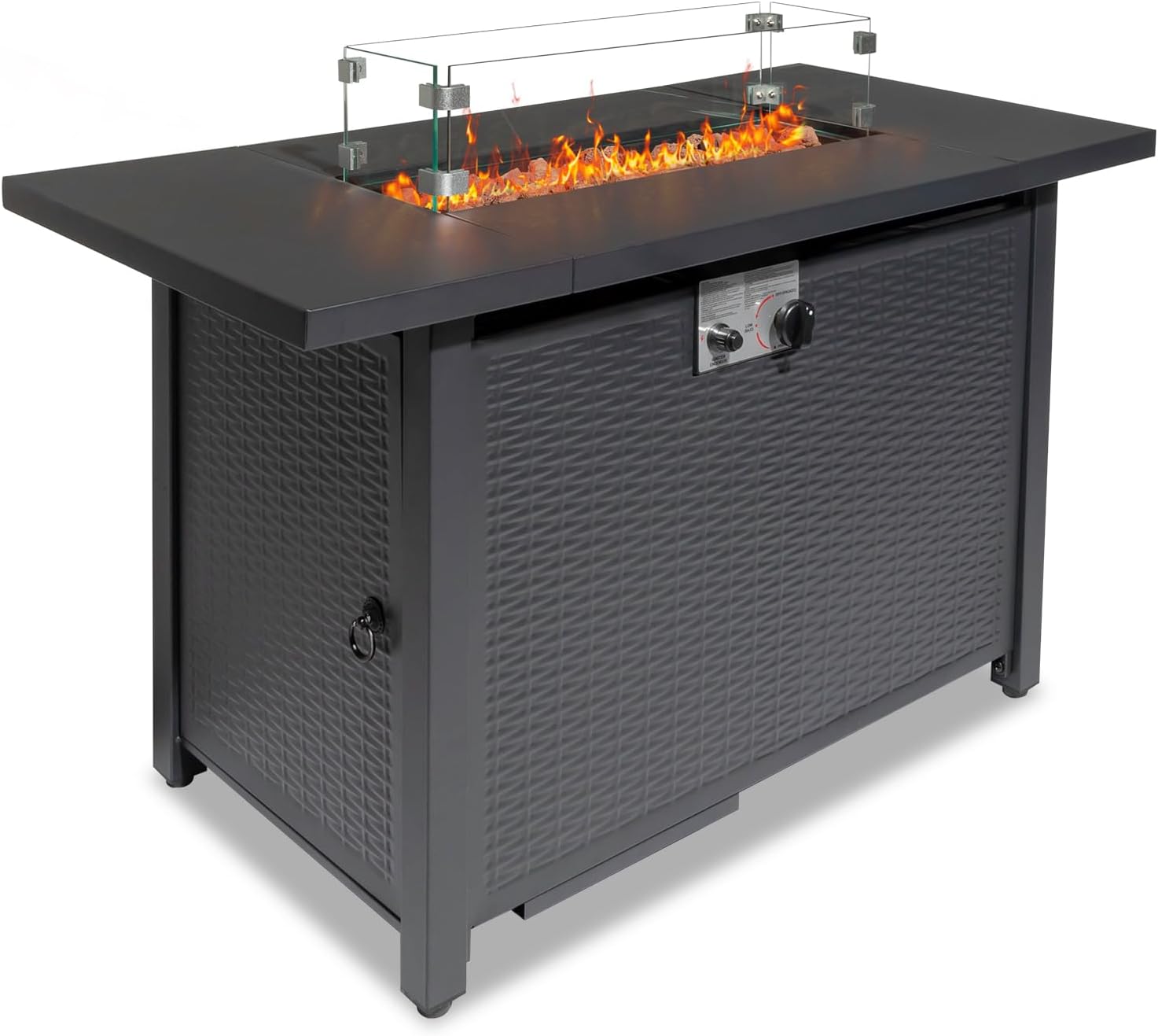 UDeuxff Fire Pit Propane Gas FirePit Table 43" Outdoor Fire Pit Rectangular Tabletop with Lid, Rain Cover, for Outside Garden Backyard Deck Patio (Black)