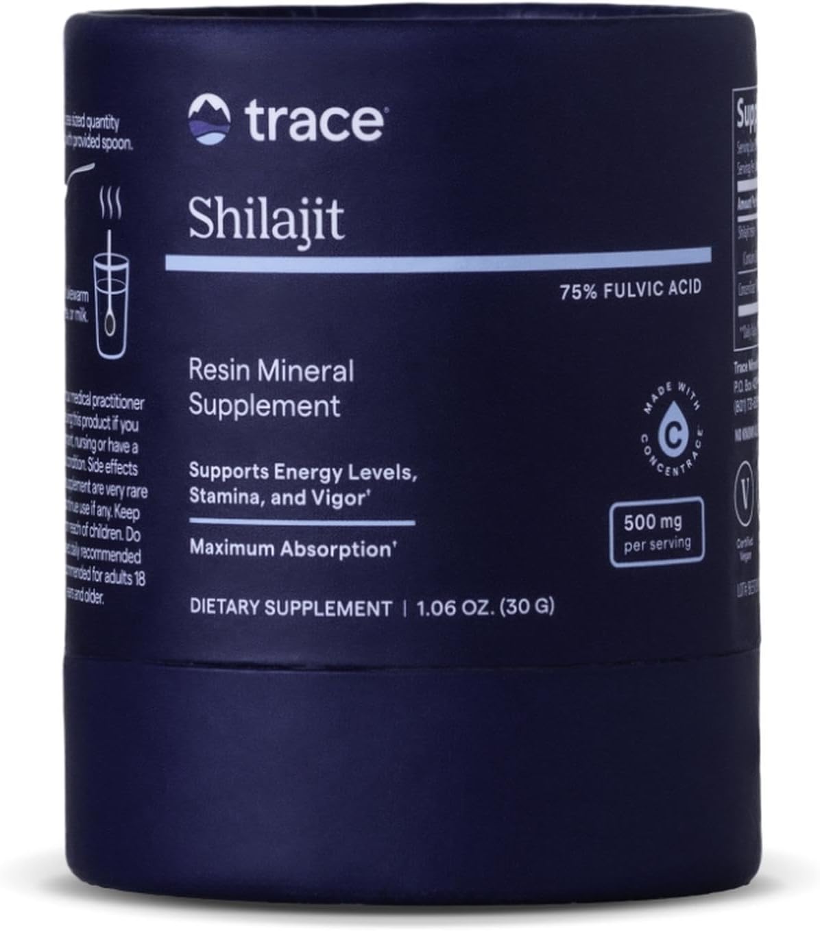 Trace Minerals Shilajit Resin 500mg - Dietary Supplement for Brain & Digestive Health - Mineral Supplement to Aid Immune Health & Daily Energy - Formula with Fulvic Acid - 30g (About 60 Servings)