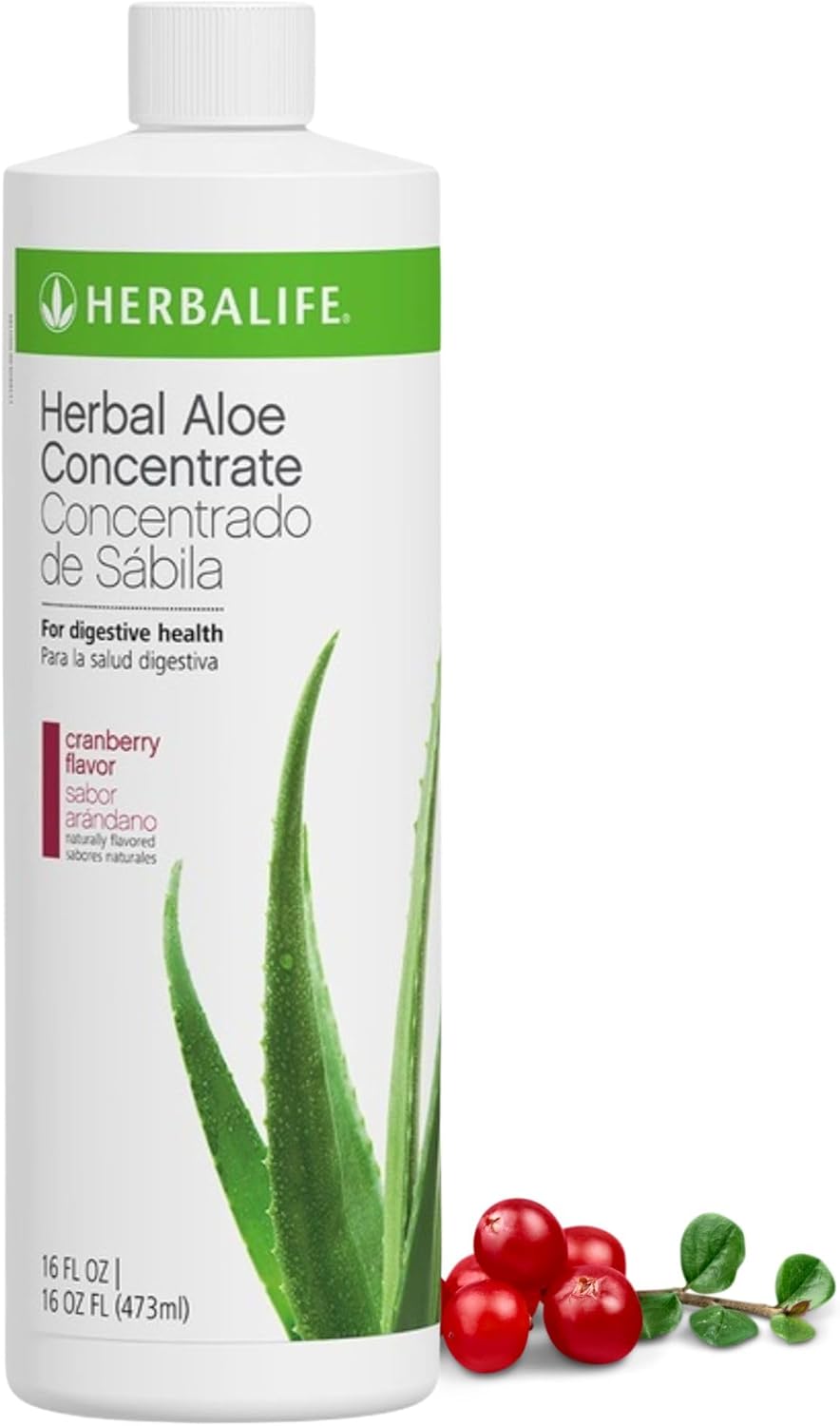 Herbalife HERBALIFE Herbal Aloe Concentrate Pint: Cranberry Flavor 16 FL Oz (473 ml) for Digestive Health with Premium-Quality Aloe, Gluten-Free, 0 Calories, 0 Sugar, Naturally Flavored