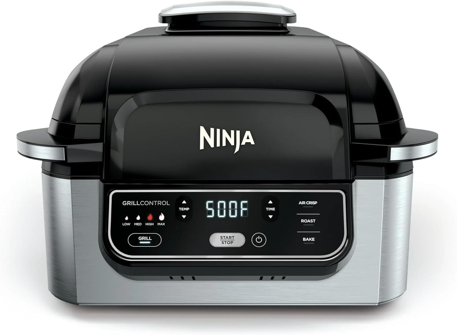 Ninja Foodi 4-in-1 Indoor Grill With 4-Qt Air Fryer, Bake, Roast, Cyclonic Grilling Tech, Black Stainless – Smoke-Free, Fast & Multi-Function Countertop Cooker