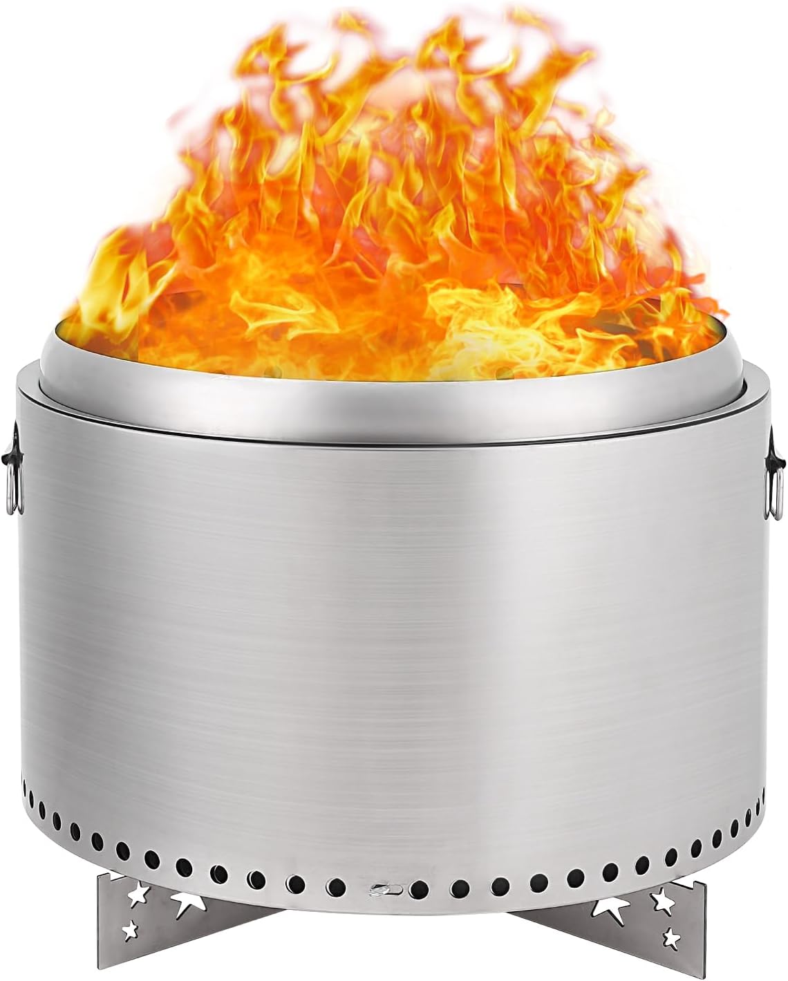 Hipicute 20.5" Smokeless Fire Pit, Stainless Steel Fire Pit with Handle, Portable Fire Pit for Camping with Removable Ash Pan, Outdoor Bonfire Pit for Camping, Garden, Patio