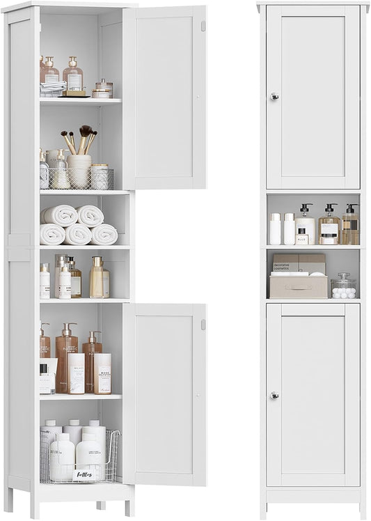 TEENFON 67" Tall Bathroom Cabinet with Adjustable Shelves and Doors, Narrow Bathroom Storage Cabinet for Small Space, Living Room, Entryway, Kitchen, White