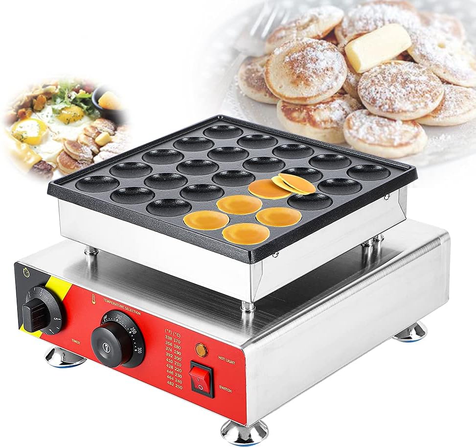 Hanchen Commercial Pancake Maker Mini Dutch Pancake Baker Maker Electric Dorayaki Maker Muffin Making Machine 25Pcs Double Switch Poffertjes Grill Non-stick Surface for Bakery Home and Kitchen Restaurant Leisure Snack Bar (110v 60Hz American Plug)