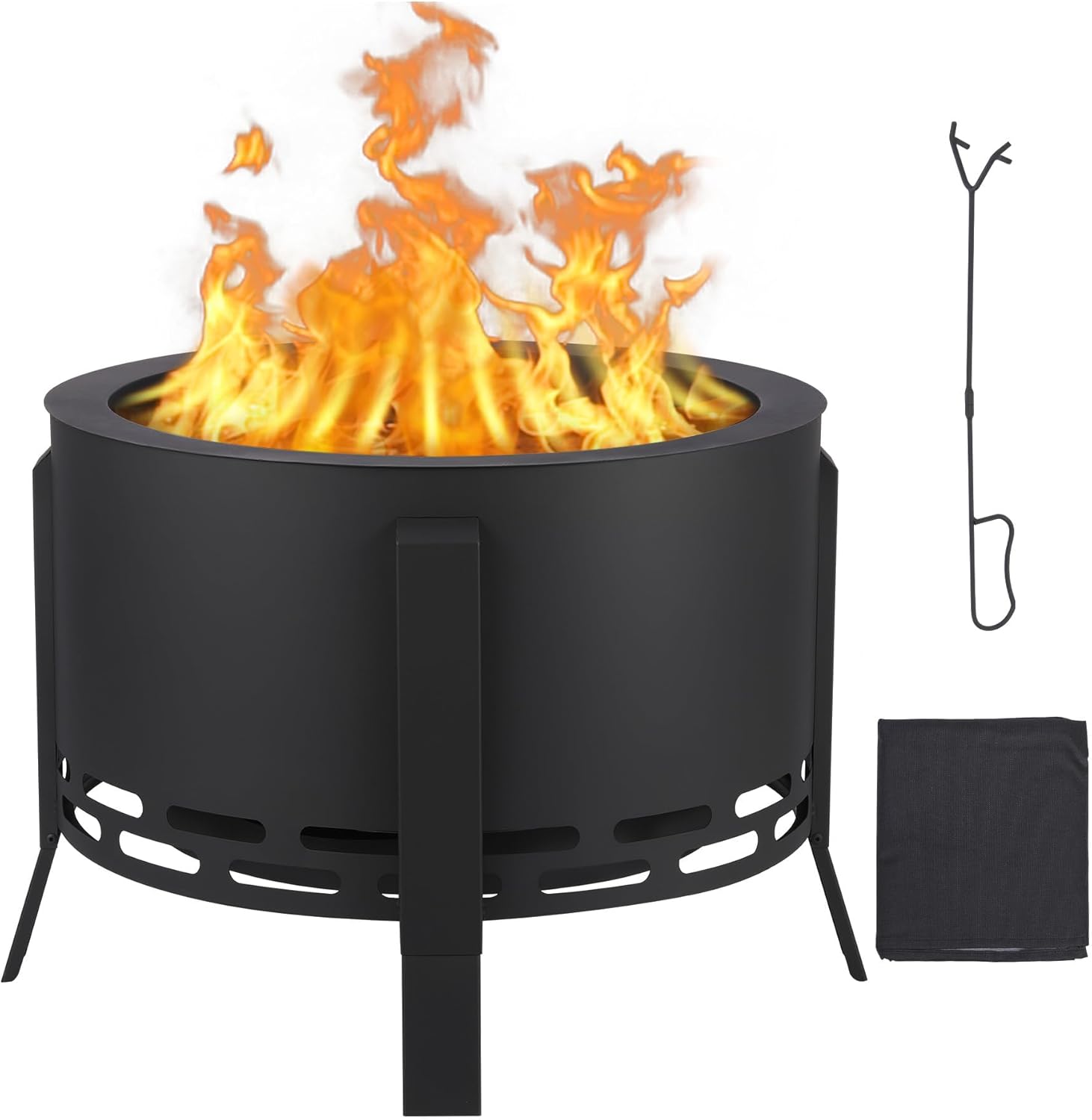 26 Inch Smokeless Fire Pit Outdoor Wood Burning Bonfire Stove \u2013 Portable Carbon Steel Firepit for Backyard, Patio, Camping \u2013 Durable Round Fire Pits for Outside with Low Smoke, Rust-Proof Design