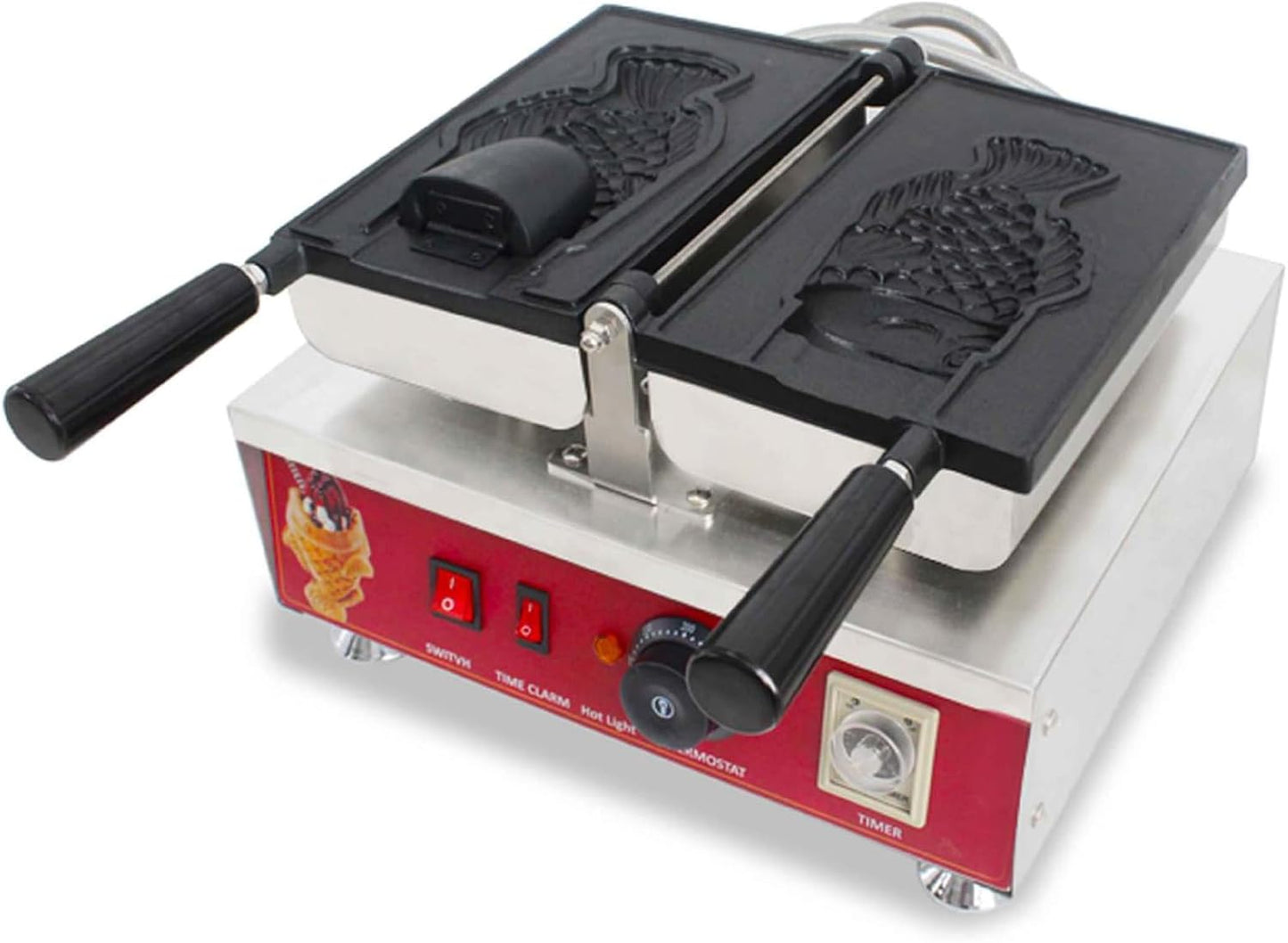 BVFNKQSC Single Head Commercial ice Cream Fish Shaped Waffle Maker, Large Opening Fish Shaped Grilled Snack Equipment,110V