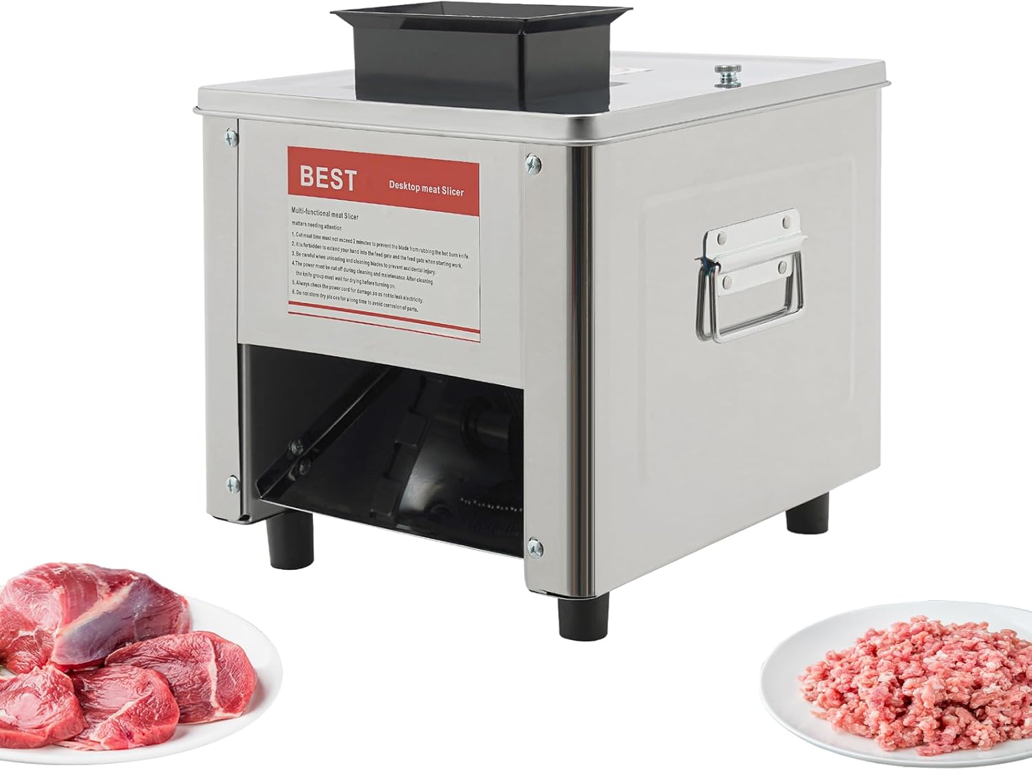 850W Electric Meat Cutter Machine, 2.5mm Thickness 330lb\/h Commercial Fresh Meat Slicer Shredded Cutting Machine, Stainless Steel Food Cutting Slicer for Slices Strips Cubes Minced Meat,w\/Clean Gun