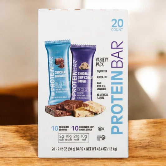 Kirkland Protein Bars – Variety Pack, Chocolate Chip & Brownie, 2.12 oz, 20 Count | Gluten-Free, No Artificial Flavors