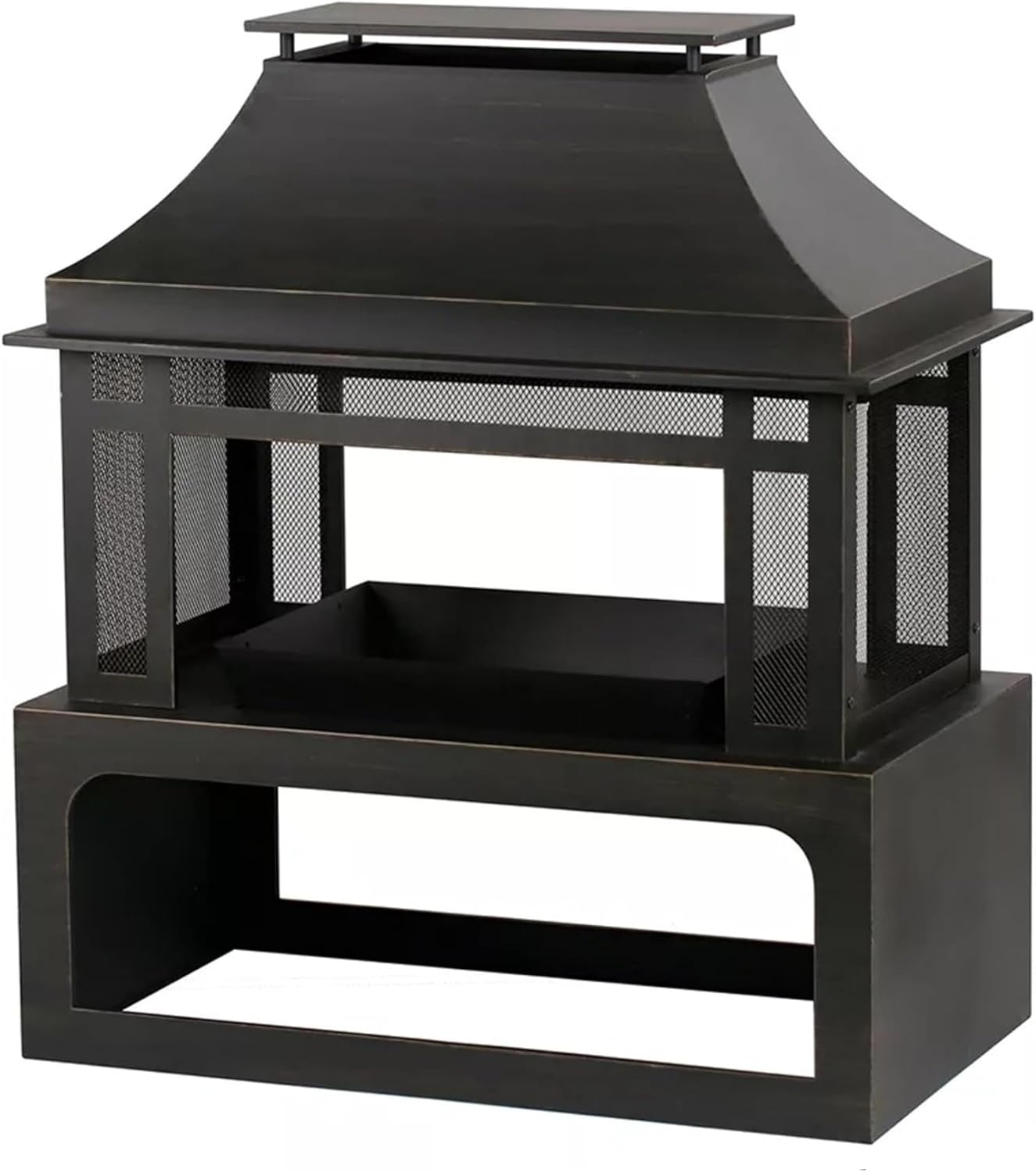 40" Outdoor Fireplace with Chimney, Tall Wood Burning Fire Pit for Patio, Heavy-Duty Steel Chiminea Fireplace with Spark Screen and Log Rack for Backyard Garden