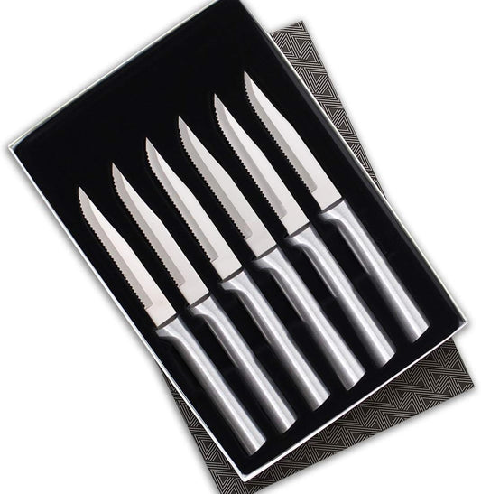 RADA Cutlery 6-Piece Serrated Steak Knife Gift Set, Silver Handles