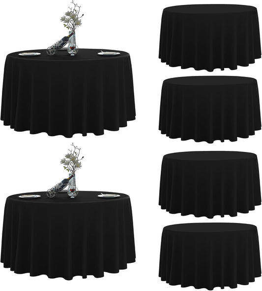 LEQEE Round Tablecloth,6 Pack 120inch Stain and Wrinkle Resistant Polyester Table Cloth,Decorative Fabric Table Cover for Kitchen,Dinning,Party,Wedding Round(Black)