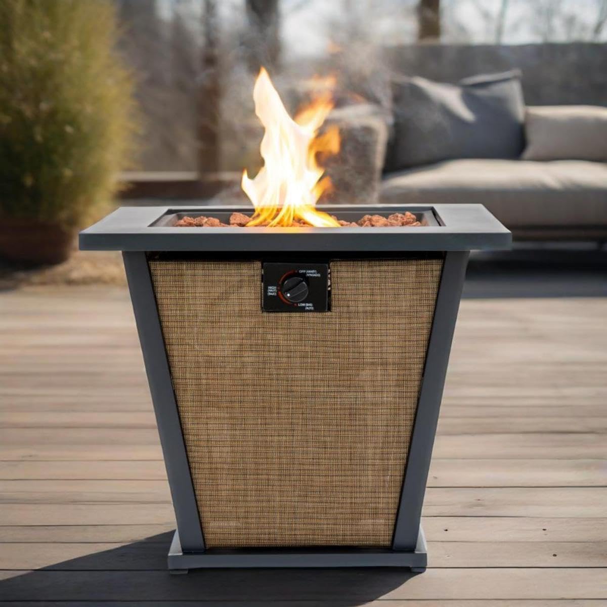 28" Propane Gas Fire Pit Table, 50000 BTU Square Steel Fire Pit for Outside Patio Deck Garden Courtyard -Brown