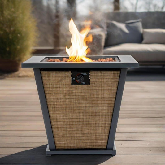 28" Propane Gas Fire Pit Table, 50000 BTU Square Steel Fire Pit for Outside Patio Deck Garden Courtyard -Brown