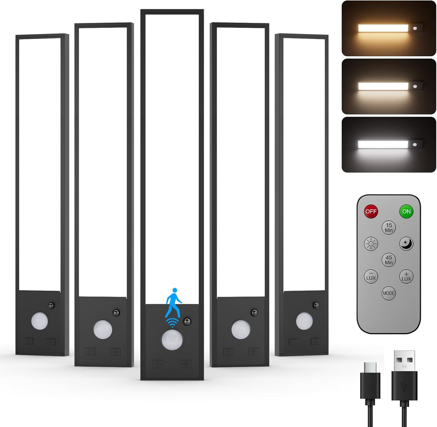 5 Pack Under Cabinet Lighting Wireless, 8" Magnetic Dimmable Under Counter Lights for Kitchen,Motion Activated Under Cabinet Lights,3 Color Dimmable Under Cabinet Lighting, Closet Light with Remote