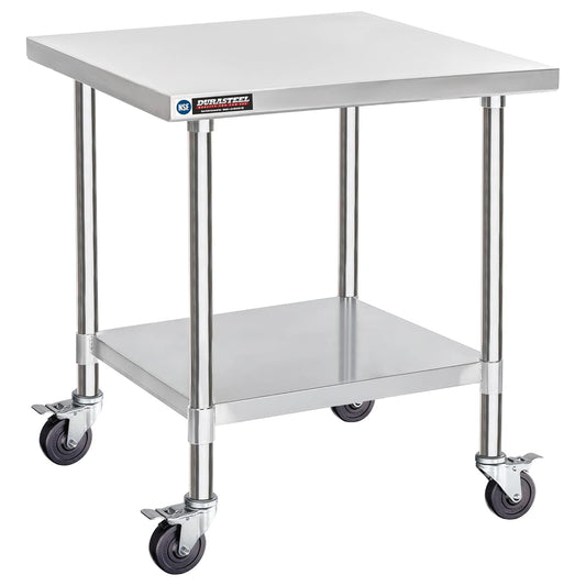 DuraSteel 30x30 NSF Stainless Steel Cart Work Table - Heavy Duty Rolling Food Prep Table Countertop Island - Metal Utility Cart on Wheels Caster, Grill Stand Storage Outdoor Kitchen Tables Bar Top