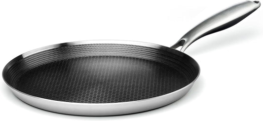 Innerwell Stainless Steel Crepe Pan - 11inch Nonstick Crepe Pan, Stainless Steel Honeycomb Coating Pancake Pan, Non Stick Flat Skillet Tawa Dosa Tortilla Griddle Pan, Induction Compatible, PFOA Free