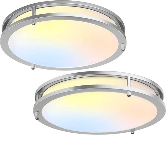 JACKYLED 13 Inch Flush Mount Ceiling Light, Brushed Nickel Ceiling Light Fixture, 3000K\/3700K\/4500K\/5100K\/6000K Dimmable Lighting for Bathroom Bedroom Kitchen Stairwell, 36W, 2 Pack