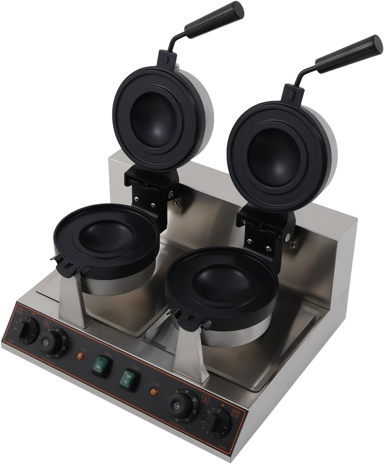 2400W Burger Maker, 110V Commercial Ice Cream Waffle Press Machine, 2 Heating Zones 122-572℉ Temp 180° Rotatable Heads Electric Professional Hamburger Machine W/Mixer, Cleaning Pads, Scum Catchers