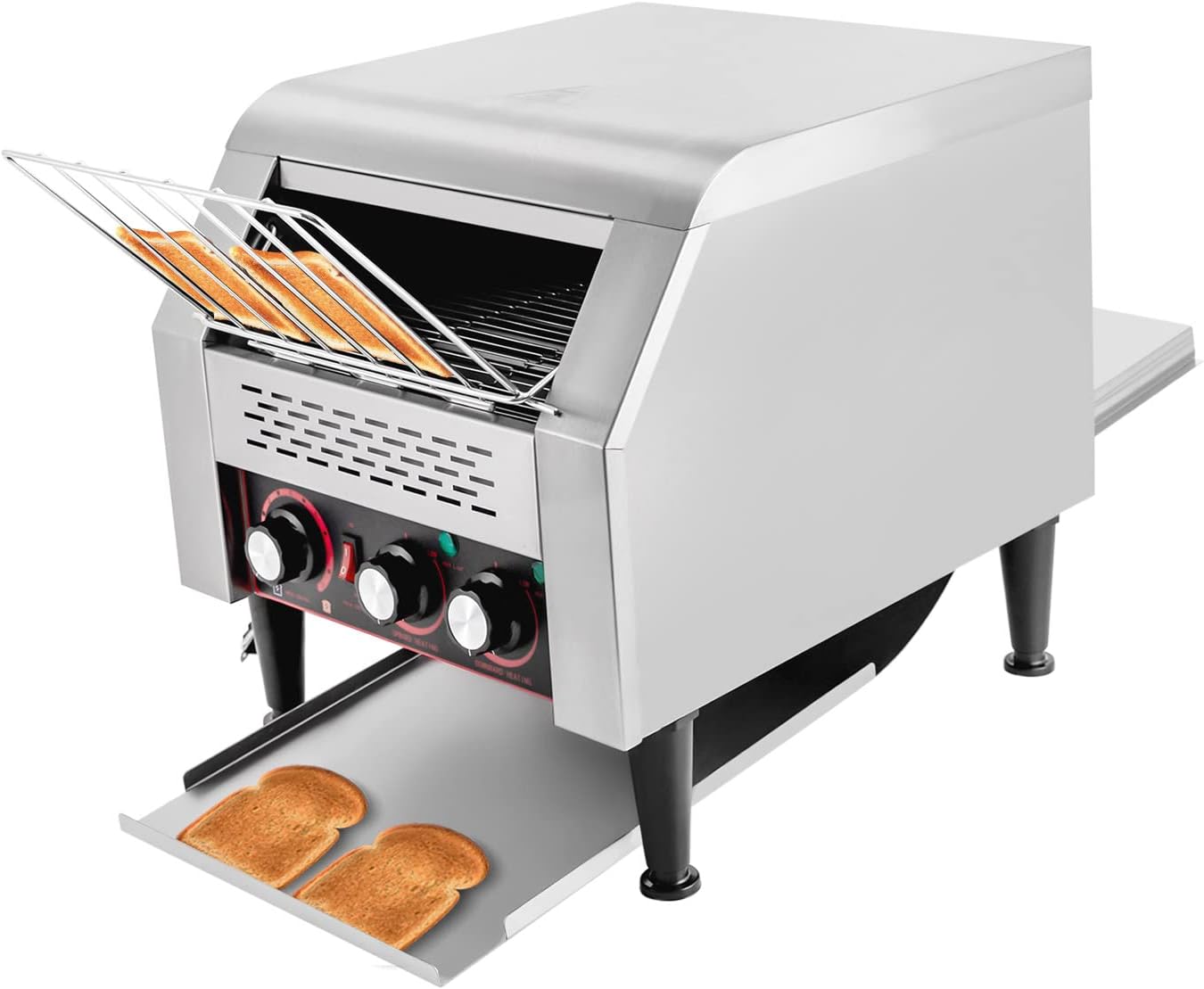 Commercial Conveyor Toaster 300 Slices/Hour 2200W Stainless Steel Heavy-Duty Industrial Toasters with Double Heating Tubes for Toast,Bun,Bagel,Bread,Baked Food