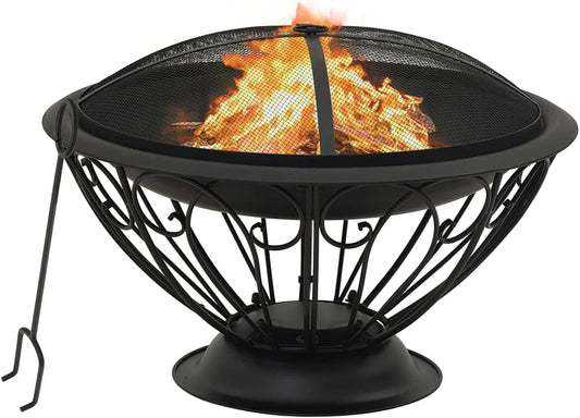 Fire Pit with Poker Steel Fire Pit with Mesh Cover for Outdoor Garden and Patio Heating 29.5" XXL Steel