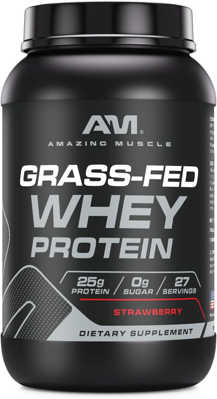 Amazing Muscle Grass-Fed Whey Protein Powder Supplement | 2 Lb (907 G) | Non-GMO | Glute-Free | Made in USA
