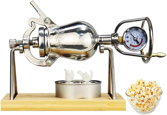 Chinese Traditional Popcorn Maker, Hand Popcorn Machine, 304 Stainless Steel Grain Amplifier Vintage Nostalgia Mini Popcorn Pops with Handle, for Family Gathering Party Fun