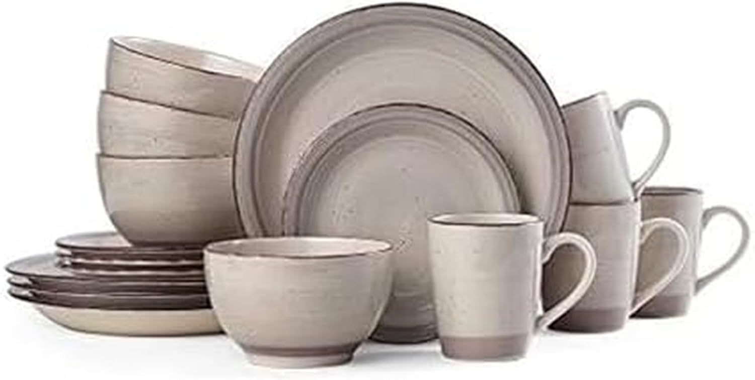 Pfaltzgraff Sadie 16-Piece Cream Dinnerware Set, Service for 4, Durable Stoneware Plates and Bowls with Classic Design, Microwave and Dishwasher Safe