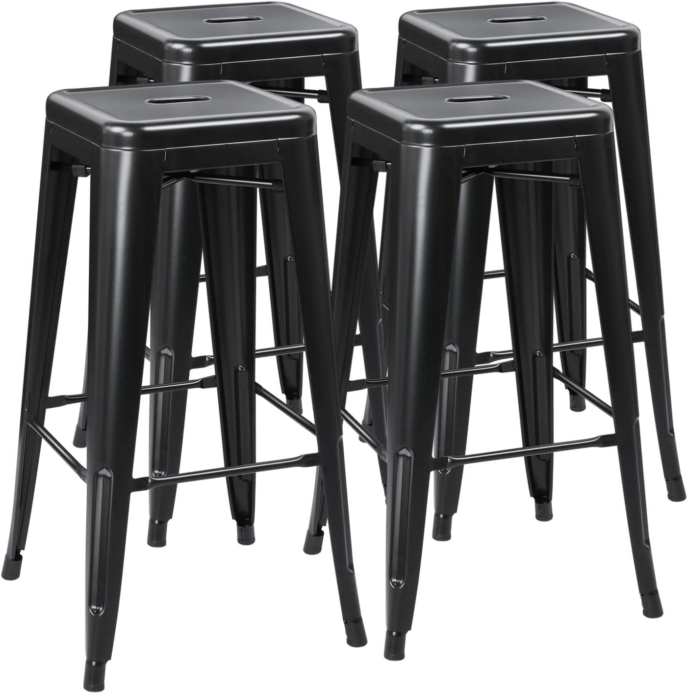 Yaheetech 30 Inch Metal Bar Stools Set of 4, Bar Height Backless Bartools, Industrial Stackable Bar Chairs with Footrest for Kitchen\/Dining Room\/Bistro\/Patio, Black