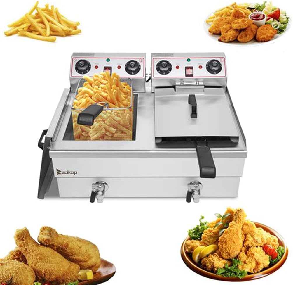 Deep Fryers Stainless Steel Double Tank Electric Fryer with 2 Basket Air Deep Fryer for French Fries Onion Rings Egg Rolls Fried Chicken US Plug 3400W 110V 24.9QT/23.6L