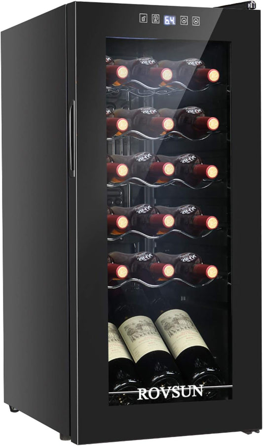 ROVSUN 18 Bottle Wine Fridge, Freestanding Compressor Wine Cooler Refrigerator, Beverage Wine Chiller with Digital Temperature Control & Double-layer Glass Door for Red White Wine, Champagne, Beer