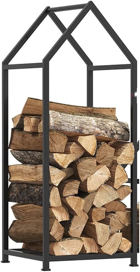 Metal Fireplace Wood Storage Holder, Large Capacity Fireside Log Stacker Stand, Double Firewood Stacking Container for Backyard Porch Garage