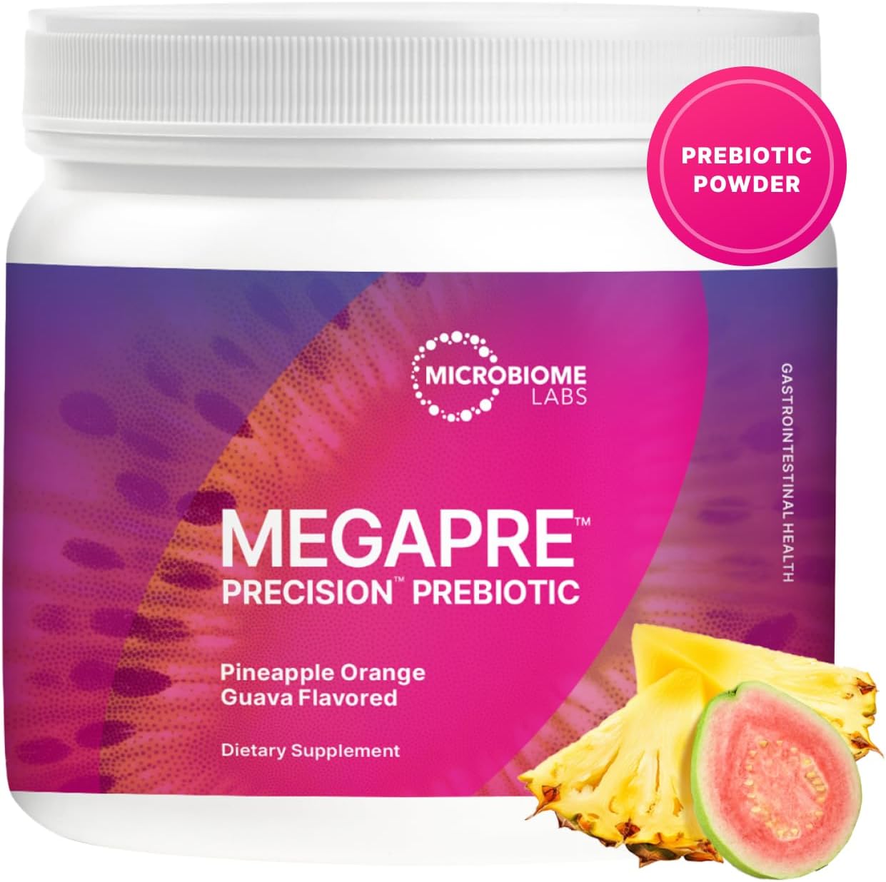 Microbiome Labs MegaPre Prebiotic Fiber Powder for Women, Men & Kids - Pineapple Orange Guava Prebiotic Fiber Supplement Powder with Clinically Tested Oligosaccharides for Microbial Support (5.5 Oz)