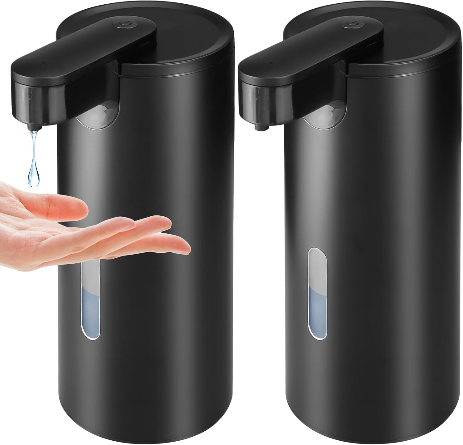 2 Pack Automatic Liquid Soap Dispenser, Touchless 12oz\/340ml Stainless Steel Soap Dispenser, Motion Sensor Pump for Bathroom Kitchen Dish Soap, Hands-Free and Waterproof(Black)
