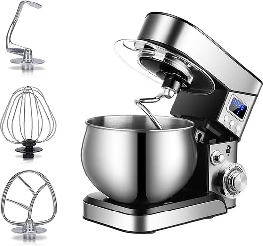 1100W Electric Kitchen Mixer Food Mixer, Electric Mixer, 6-Speed Tilt-Head Dough Mixer with 304 Stainless Steel Bowl, Mixing Beater, Whisk, Dough Hook, Scraper &Splash Guard