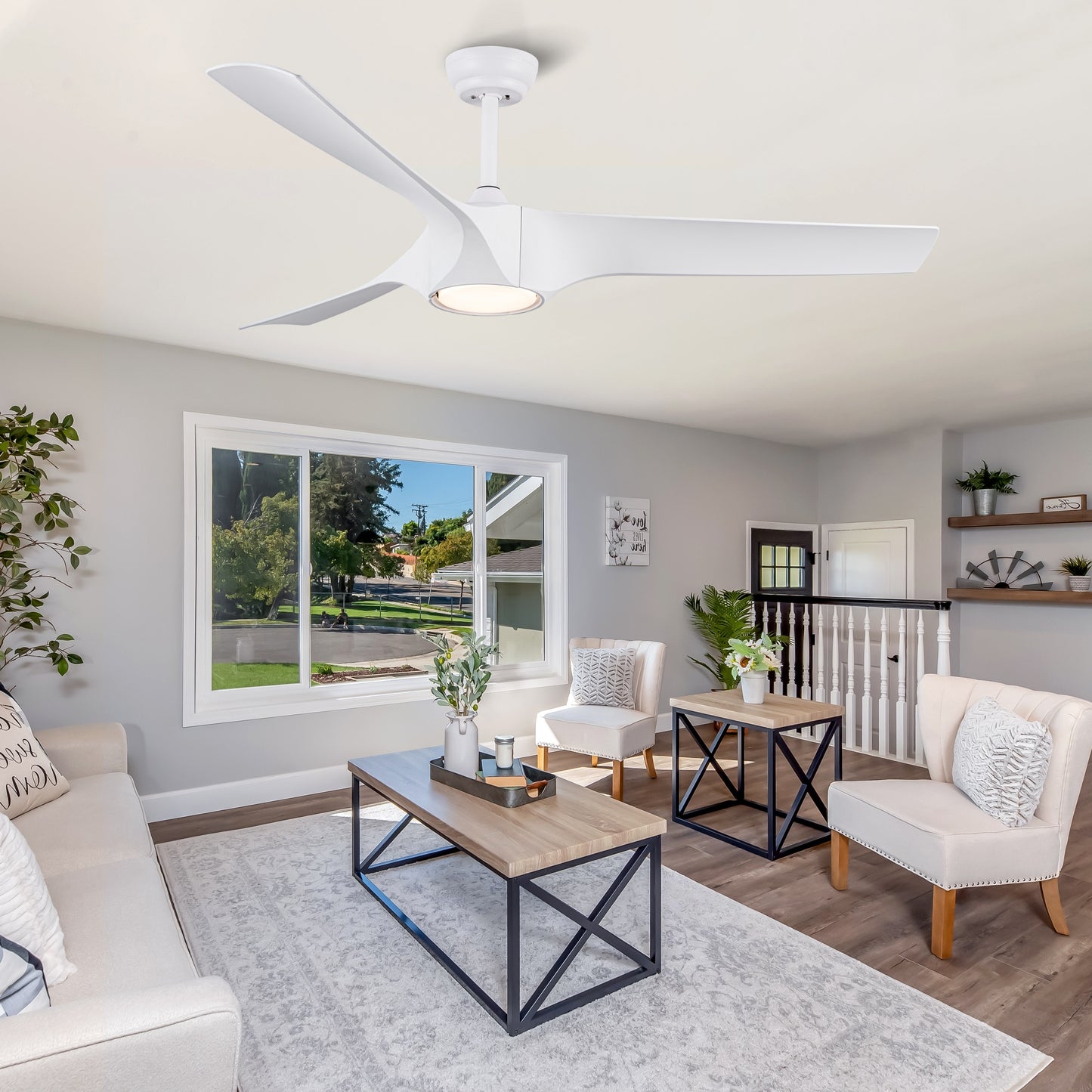 Flynama 56-in Integrated LED White with White Blades Ceiling Fan With Light - Remote Included ( 3 -Blade )