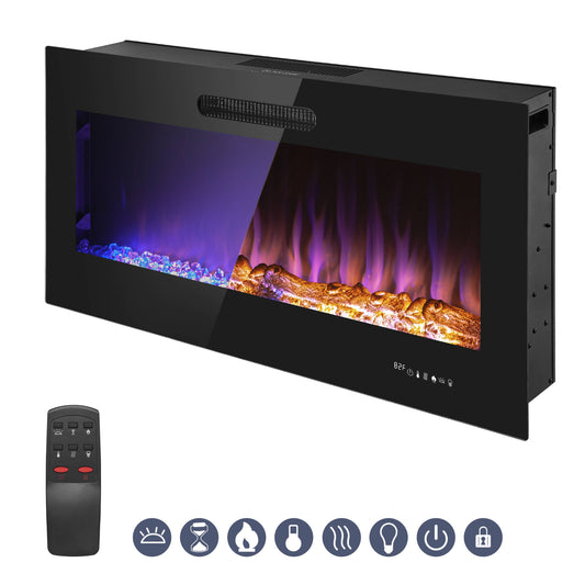 Prominence Home Prominence Home 42x19 Electric Remote Controlled LED Wall Mount Fireplace with Adjustable Heat and Brightness Settings 57001-26