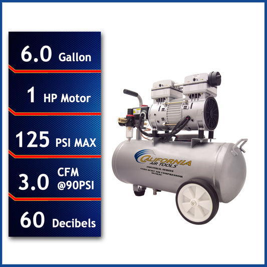 California Air Tools 6-Gallon Portable Electric 125 PSI Horizontal Air Compressor